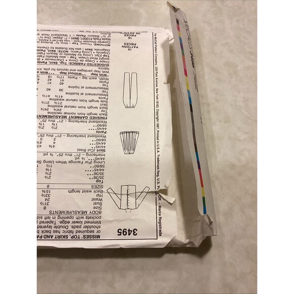 Vtg Mccalls 3495 Liz Claiborne Pleated Pant Top Skirt 1987 Uncut Complete FF 14 - Picture 6 of 10